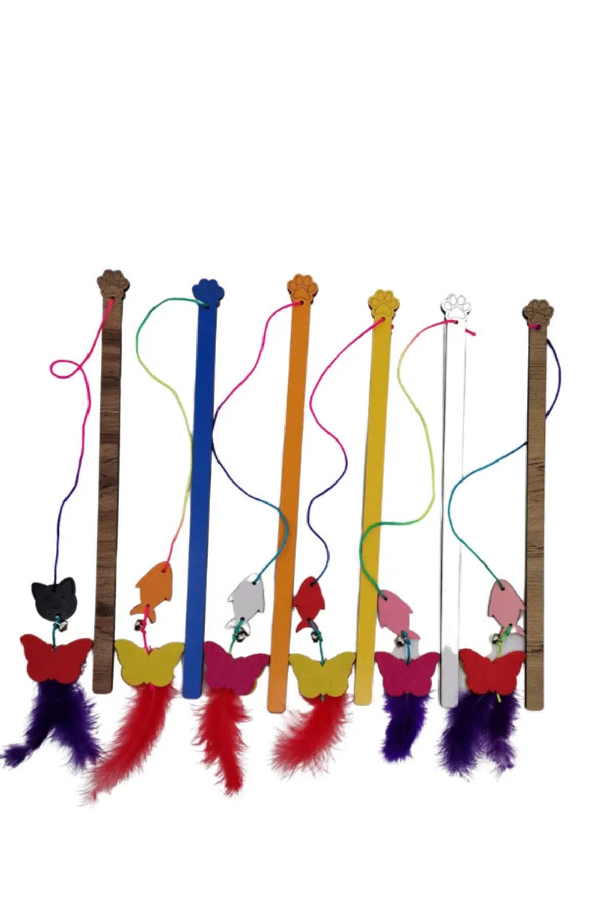 Kedi Oltası Zilli, Tüylü Oyuncak, Tutması Kolay Ahşap Saplı Kedi Oltası (1 Adet)