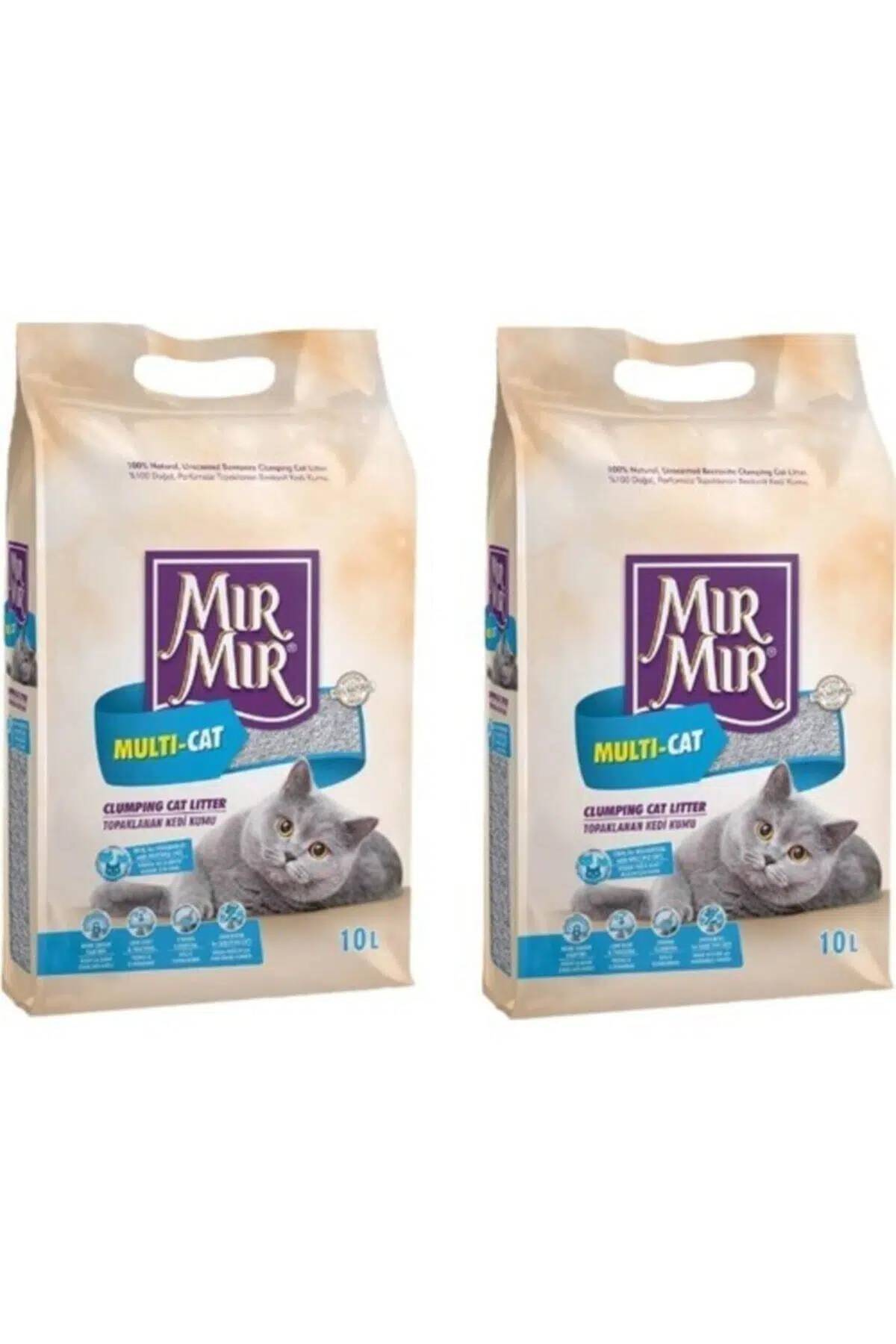Mırmır Multi-cat %100 Doğal Parfümsüz Topaklanan Bentonit Kedi Kumu 10 L * 2 Adet