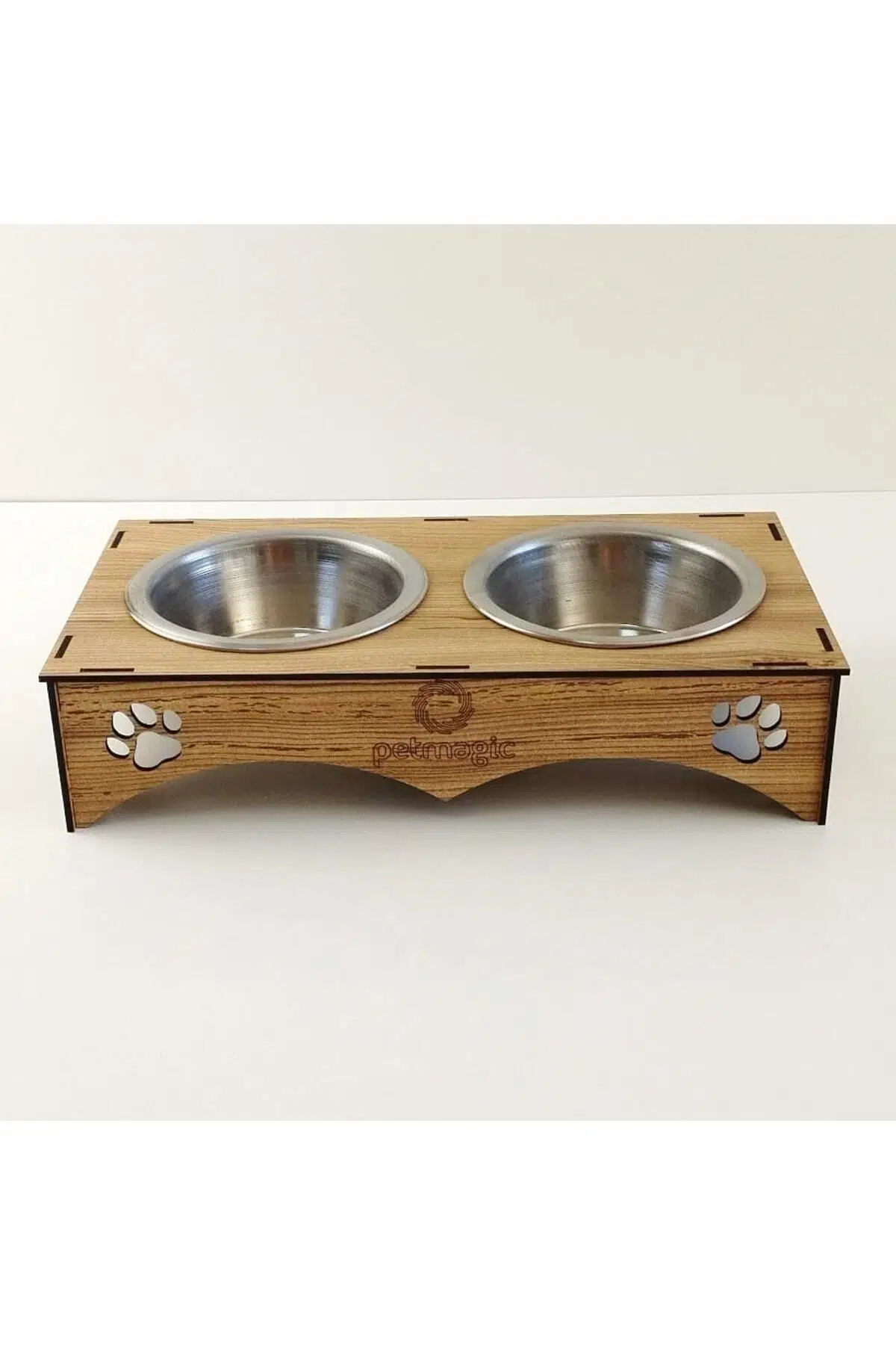 Petmagic 2'li Mama Kabı Ikili Ahşap-çelik Mama Kabı