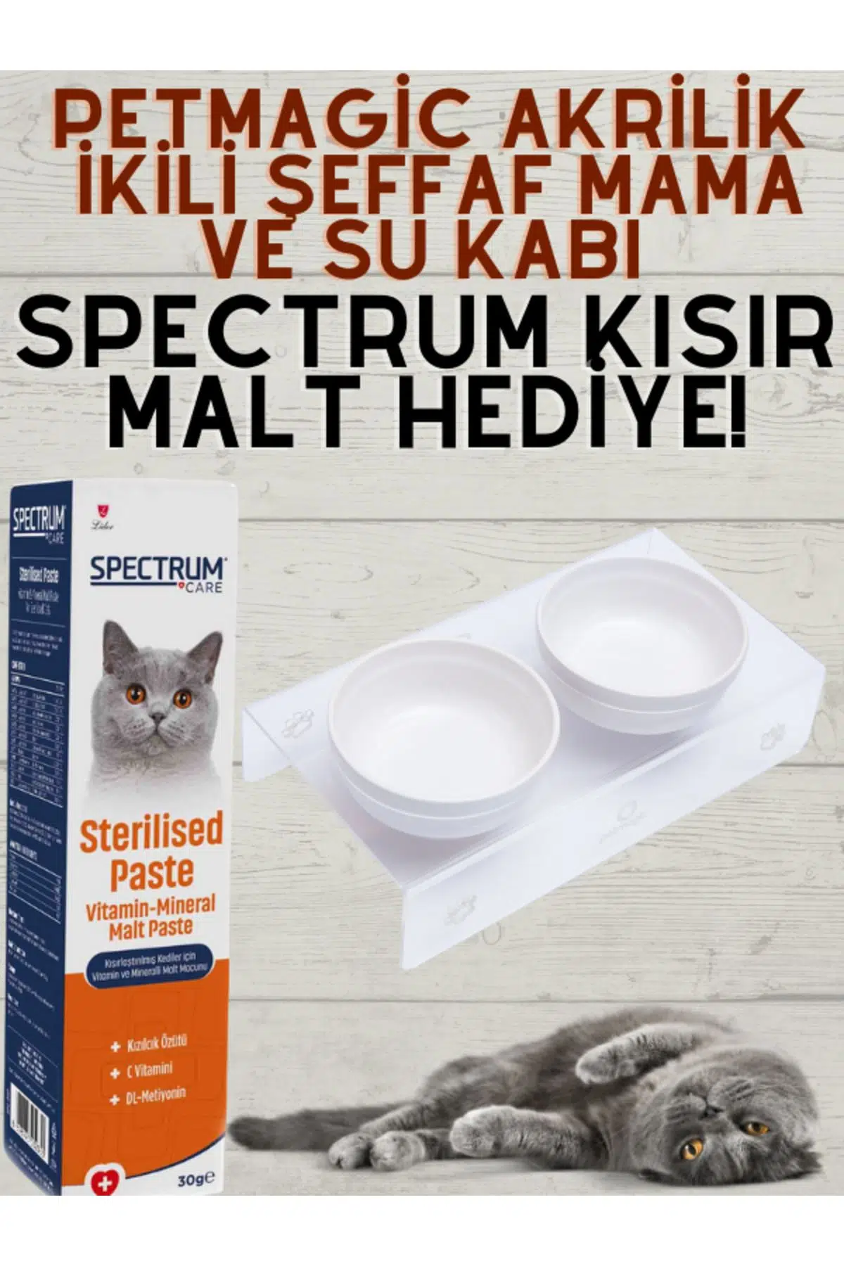 Petmagic Akrilik Beyaz Seramik Kaseli Kedi Mama Su Kabı-spectrum Kısır Kedi Malt Hediyeli!