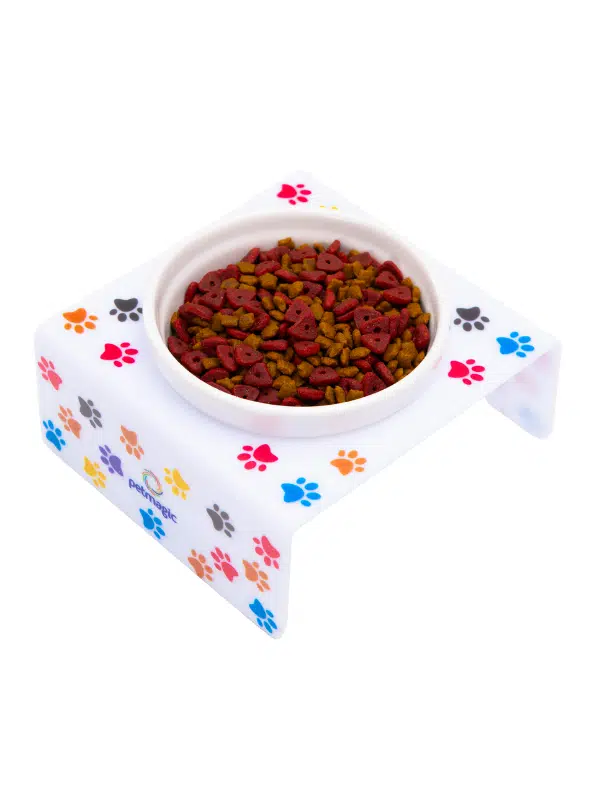 Petmagic Akrilik Beyaz Seramik Tekli Evcil Hayvan Kedi ve Mini Irk Köpek Mama Kabı-Beyaz Pati