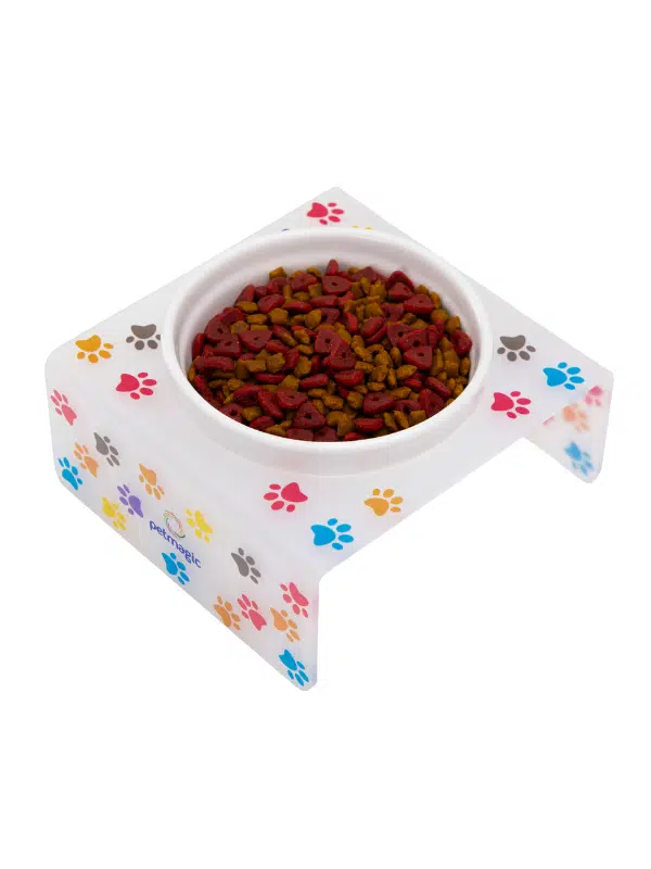 Petmagic Akrilik Beyaz Seramik Tekli Evcil Hayvan Kedi ve Mini Irk Köpek Mama Kabı-Mat Pati