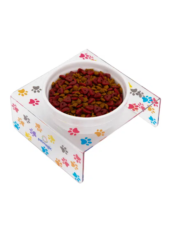 Petmagic Akrilik Beyaz Seramik Tekli Evcil Hayvan Kedi ve Mini Irk Köpek Mama Kabı-Şeffaf Pati