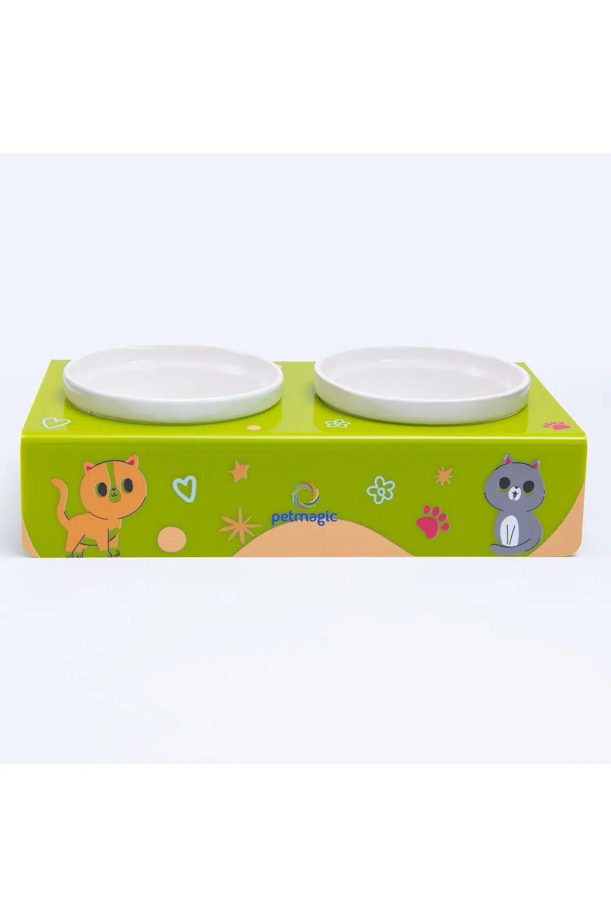 Petmagic Akrilik Pleksi Evcil Hayvan Beyaz Seramik Kaseli Kedi Mini Köpek Mama Su Kabı-Yeşil Kediler