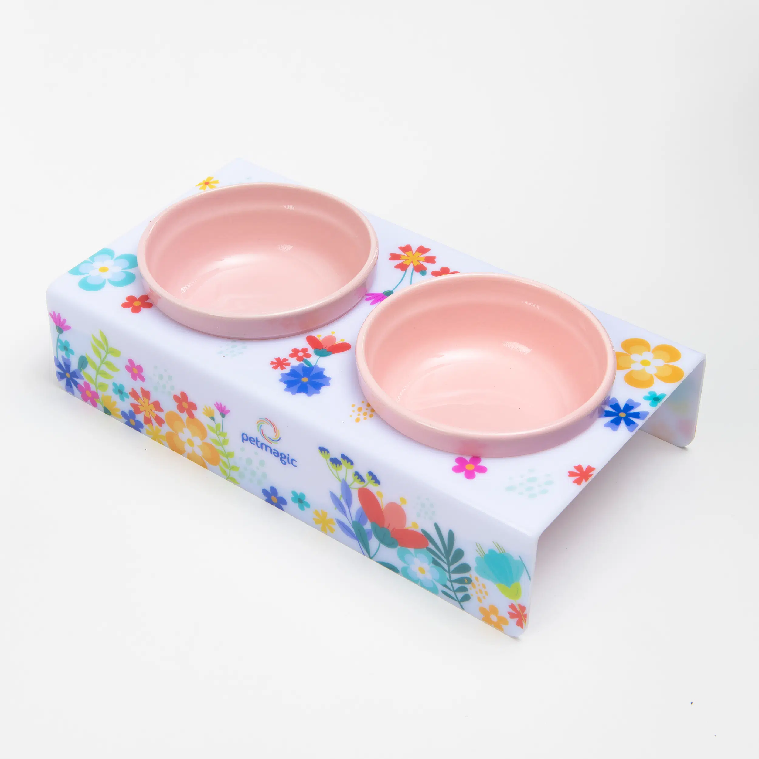 Petmagic Akrilik Pleksi Evcil Hayvan Pembe Seramik Kaseli Kedi ve Köpek Mama Su Kabı-Beyaz Bahar