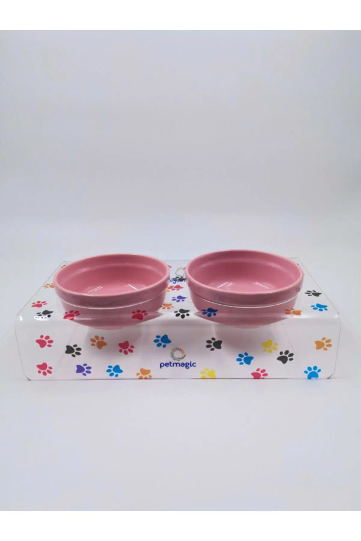 Petmagic Akrilik Pleksi Evcil Hayvan Renkli Seramik Kaseli Mama Ve Su Kabı- Pati Baskılı