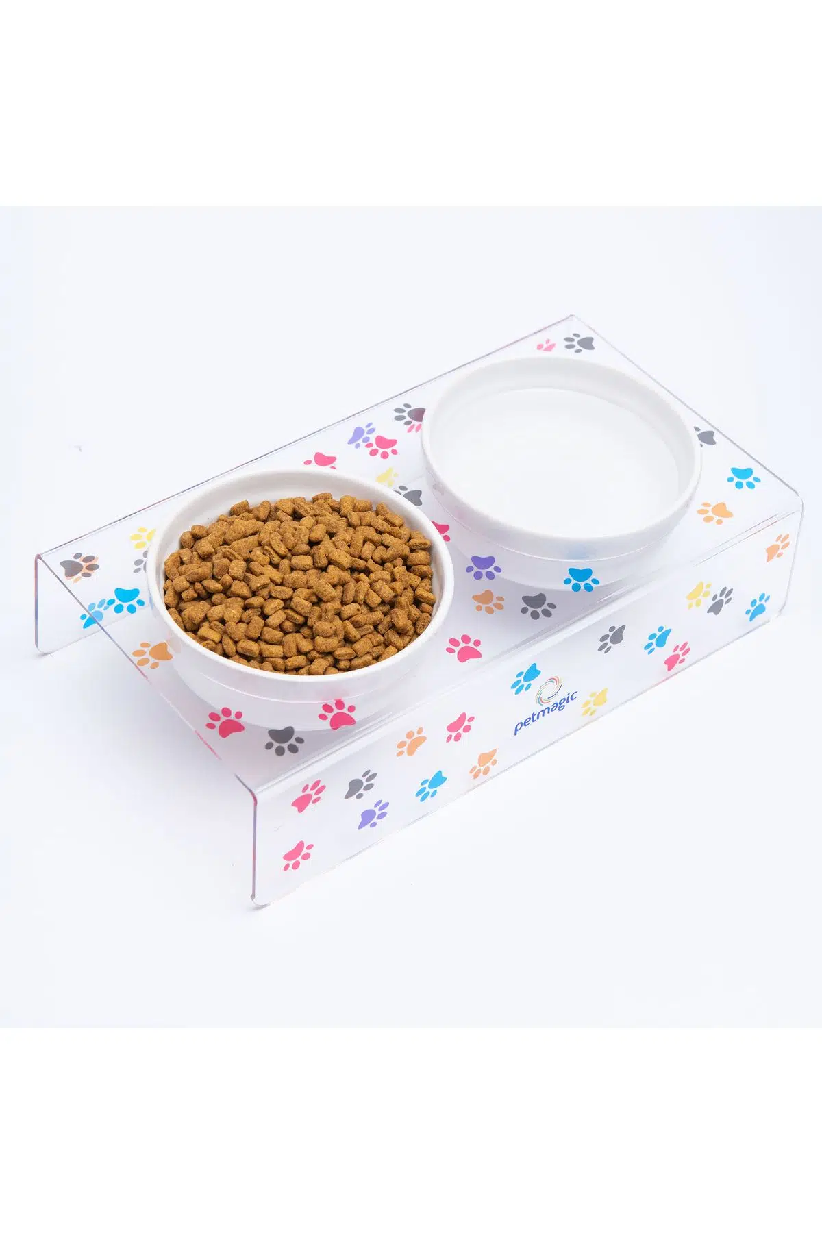 Petmagic Akrilik Pleksi Evcil Hayvan Seramik Kaseli Mama Ve Su Kabı - Pati Baskılı