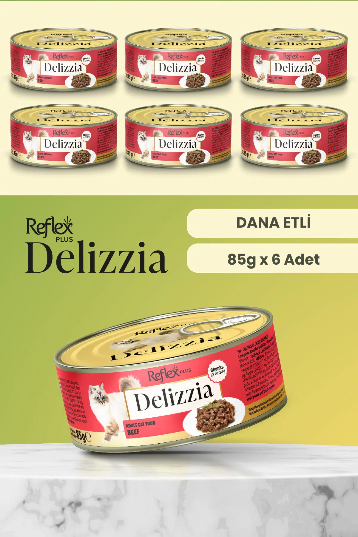 Reflex Plus Delizzia Dana Etli Yetişkin Kedi Maması 85g X 6 Adet