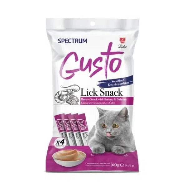 Spectrum Spectrum Gusto Karidesli ve Somonlu Kısırlaştırılmış Sıvı Kedi Ödül Maması 1 Adet 60 Gr